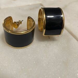Vintage Monet black Enamel Hoop Earrings